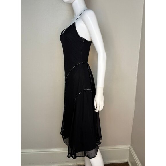 Vintage Y2K Betsey Johnson Black Sequin Slip Dress with Zig Zag Hem, XS/Small - Picture 4 of 6
